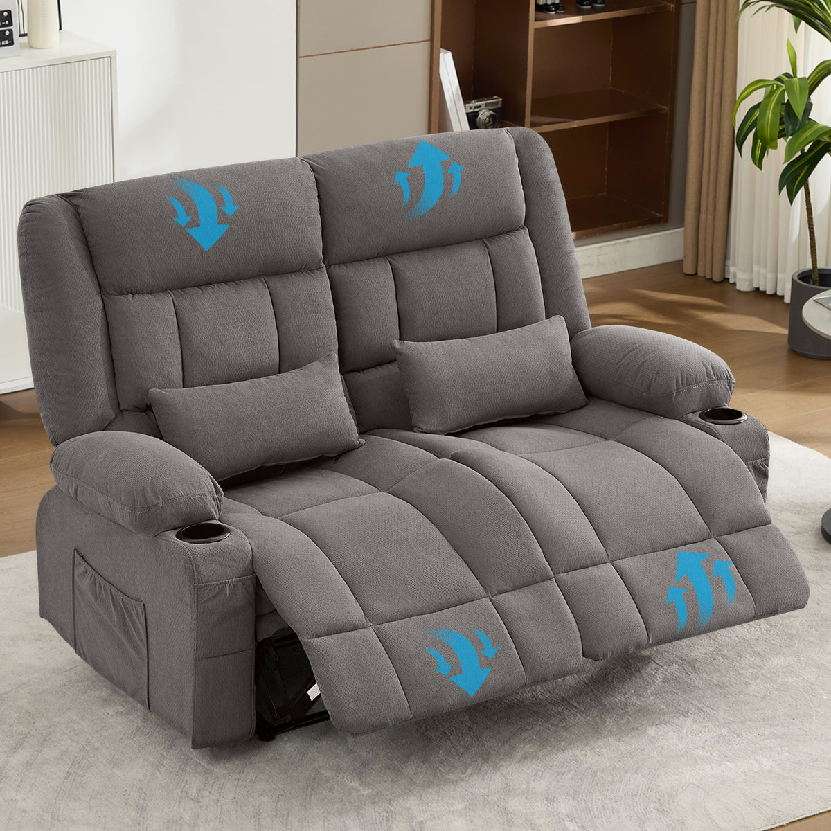Recliner Loveseat with Cup Holders for Living Room Love Seat Manual Oversized Recliner with Ergonomic, Side Pocket for Adult