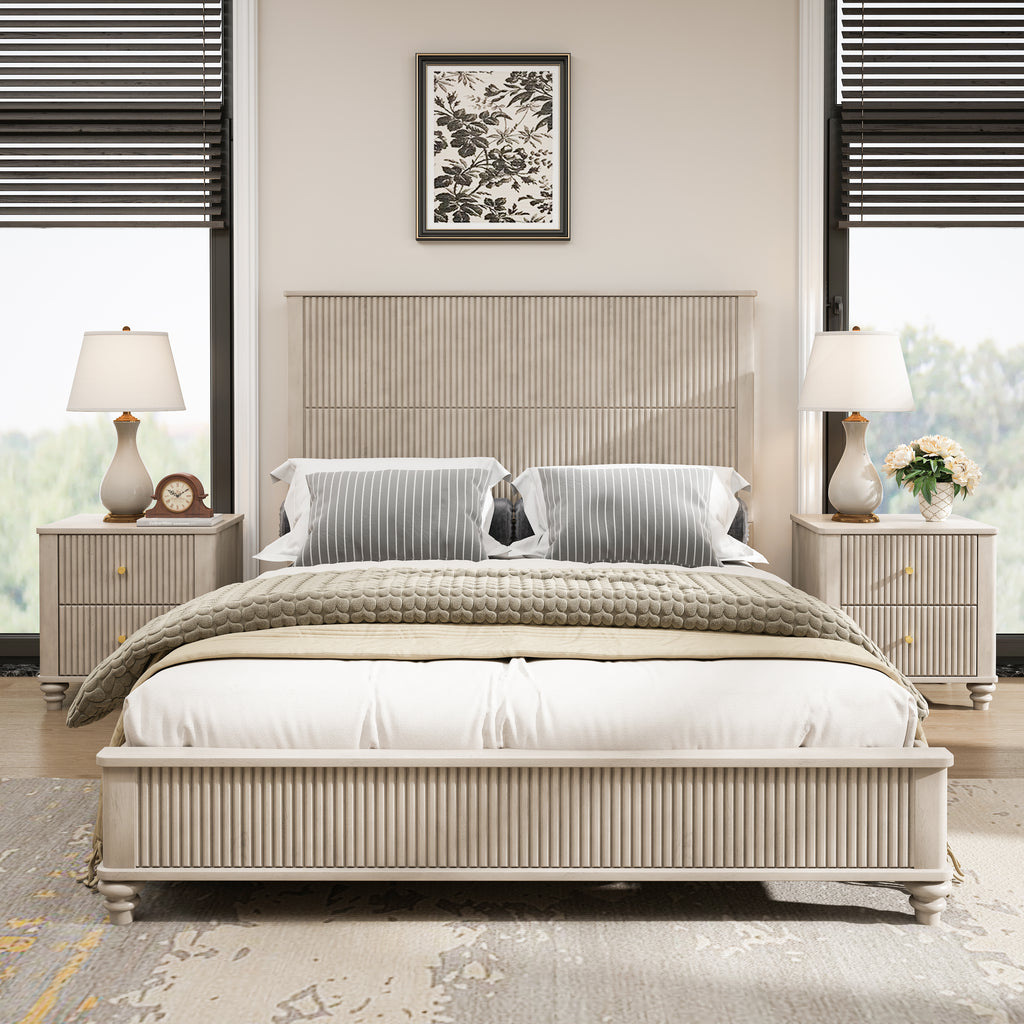 3-Piece Bedroom Set With Queen Size Bed And 2 Nightstands