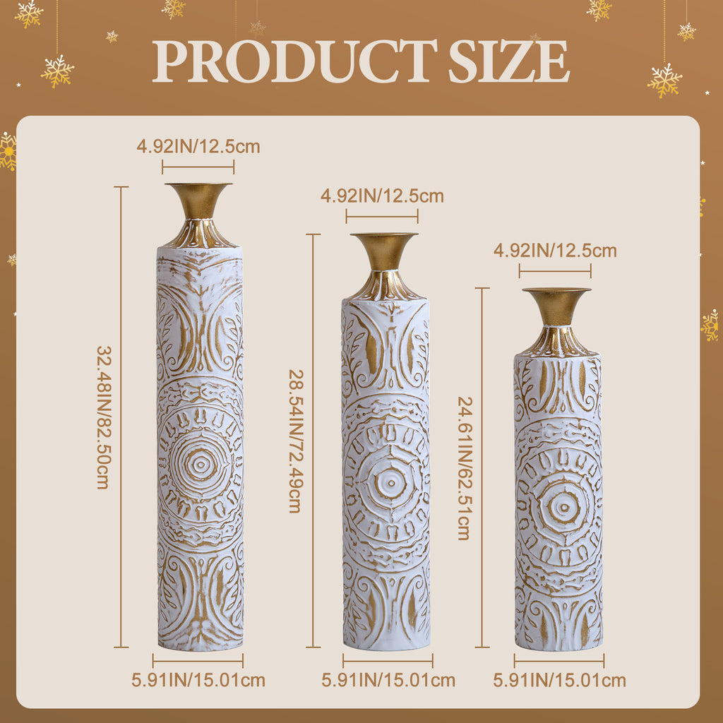 3-Piece Handcrafted Metal Floor Vase Set