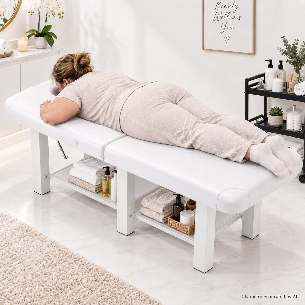 74.8-Inch Wide Massage Bed with Adjustable Backrest, Removable Headrest, White