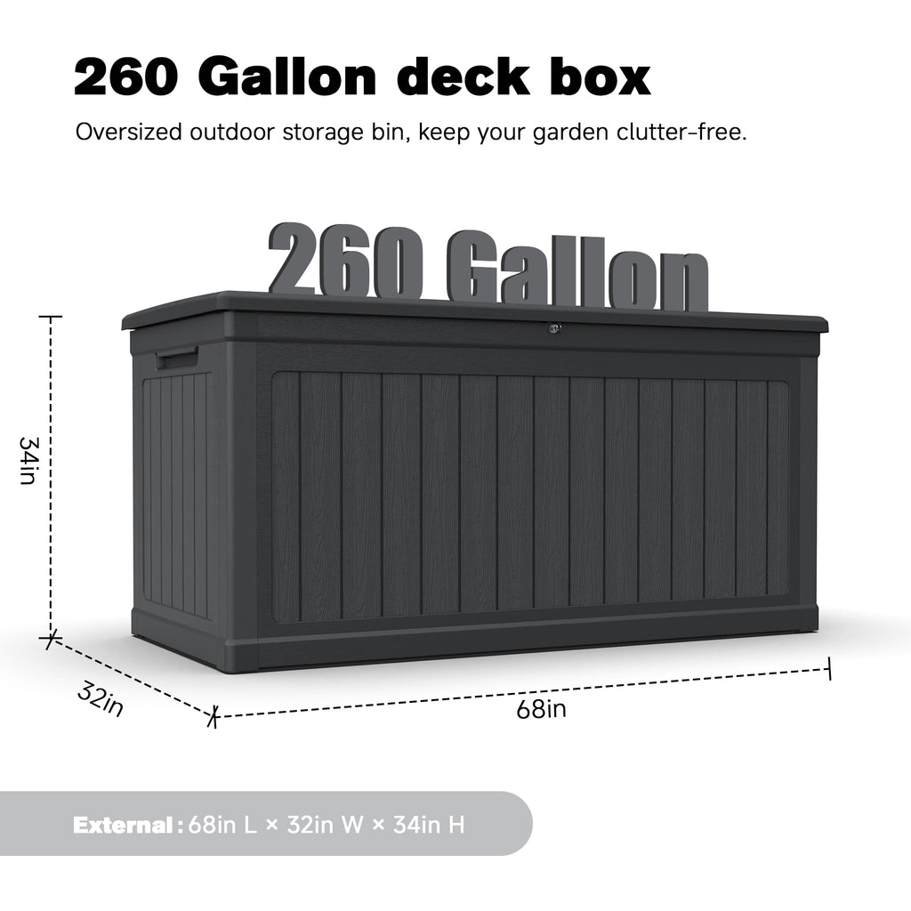 260 Gallon Large Outdoor Storage XXL Deck Box