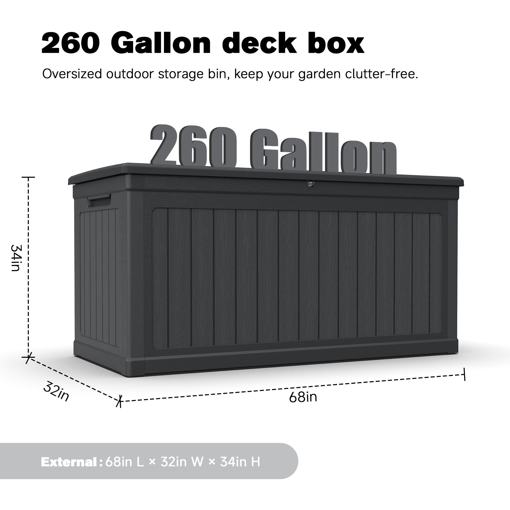 260 Gallon Large Outdoor Storage XXL Deck Box