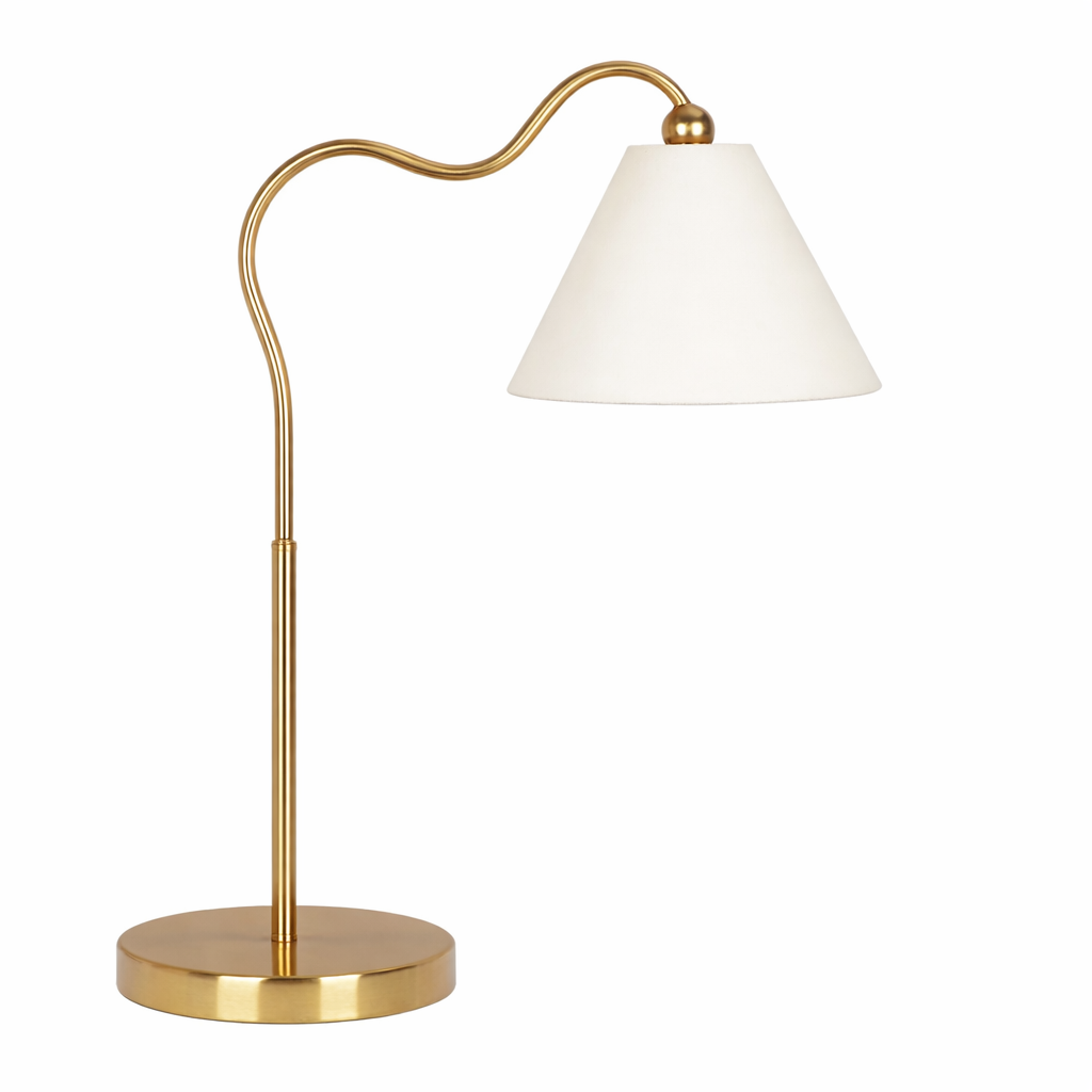 Ornate Brass Ring Base Curved Table Lamp