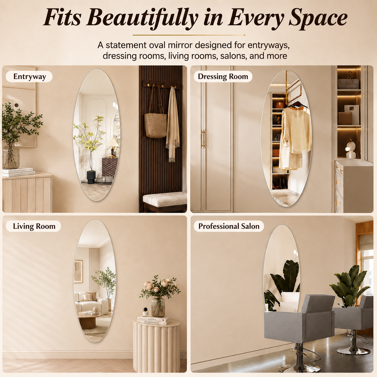 65" x 21" Modern Oval Full Length Wall Mirror