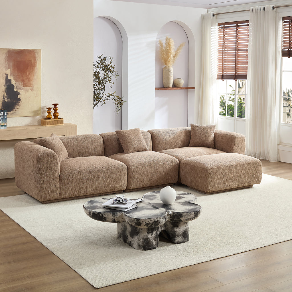 Modern Minimalist 4-Seat Sectional Sofa, 125.59-Inch, Camel Polyester
