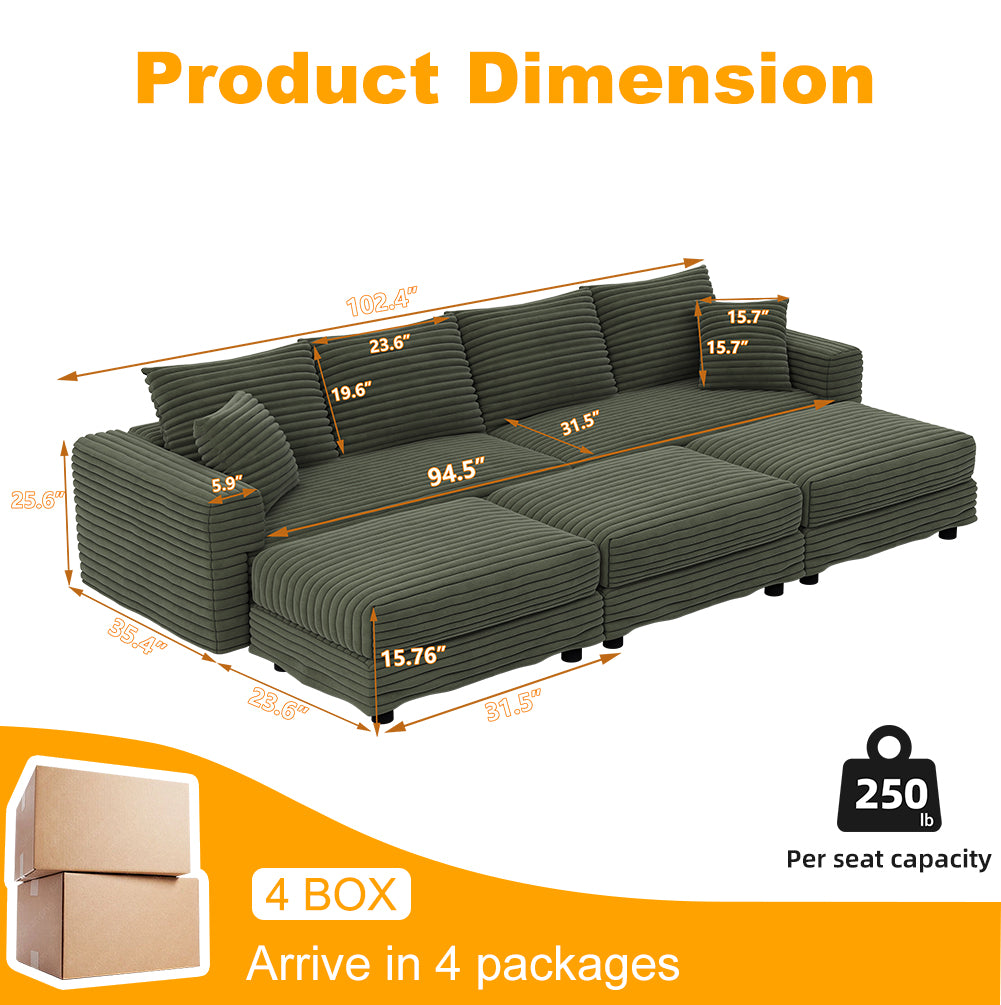 Plush Corduroy 4-Seat Sofa
