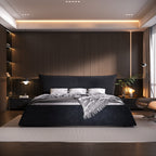 Queen Size Upholstered Platform Bed with Special Shaped Velvet Headboard