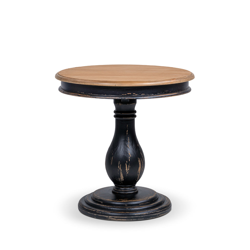Winslow 24-Inch Round Reclaimed Pine Wood Pedestal Side Table, Antique