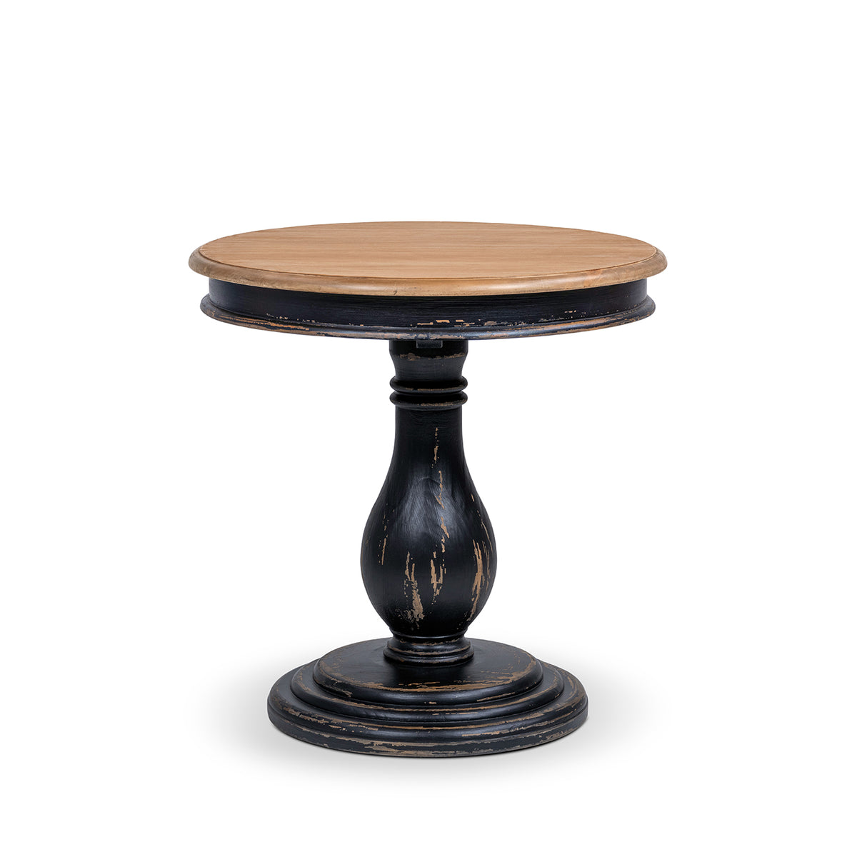 Winslow 24-Inch Round Reclaimed Pine Wood Pedestal Side Table, Antique