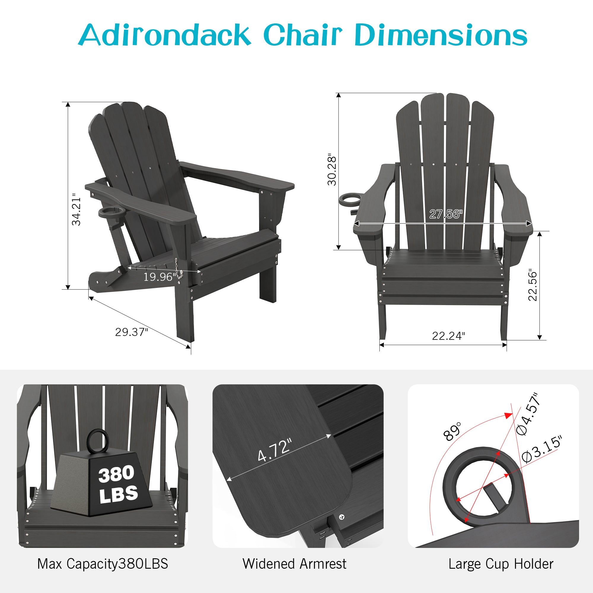 Adirondack Chairs Set of 2 - Gray Folding Outdoor Chairs