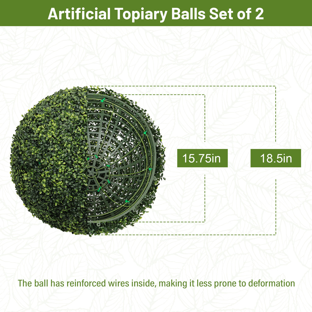 18.5In Dark Artificial Topiary Balls Outdoor Faux Boxwood Decorative
