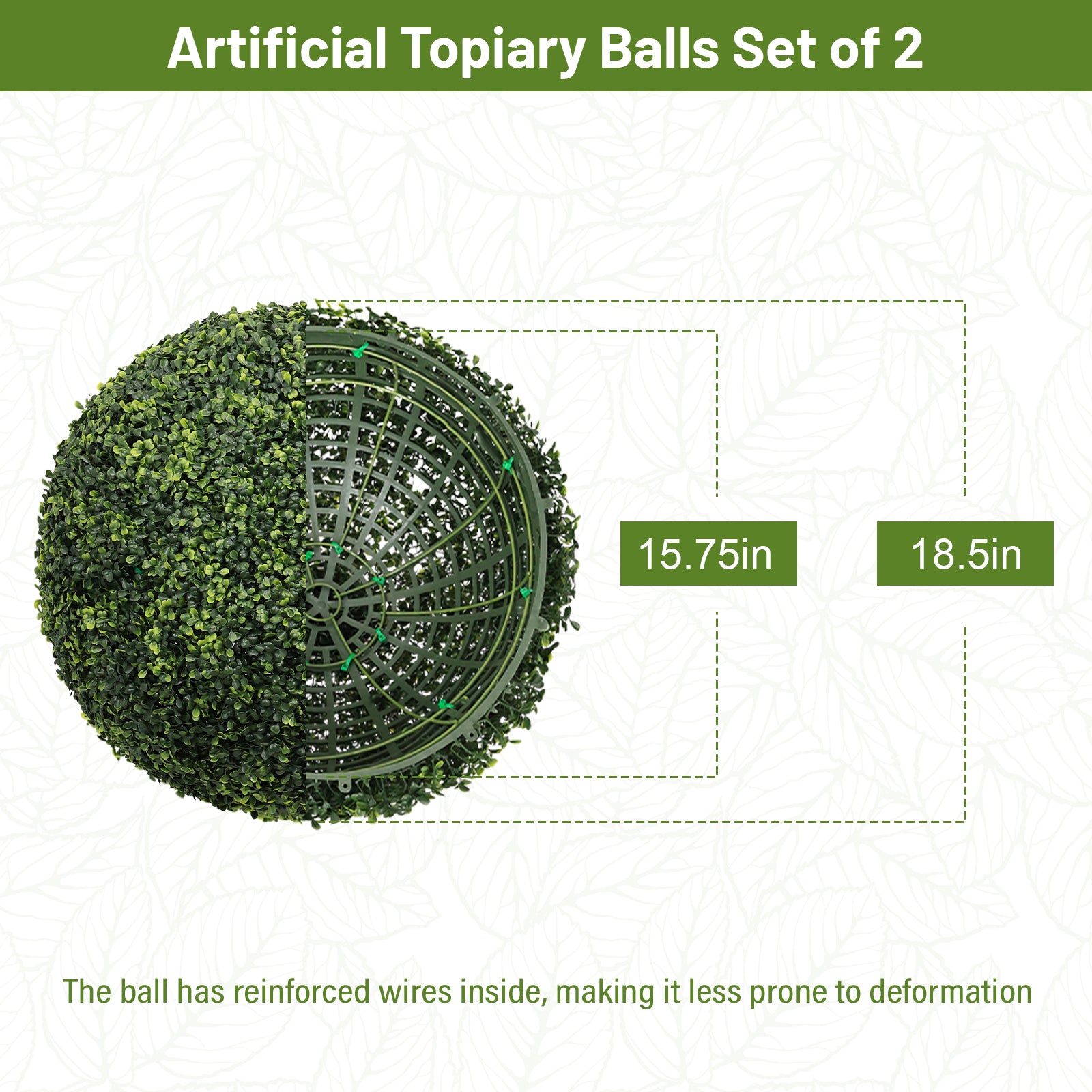 18.5In Dark Artificial Topiary Balls Outdoor Faux Boxwood Decorative