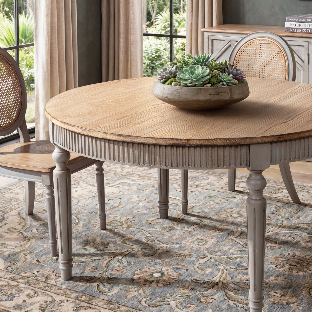 Colette 55" Reclaimed Wood Round Dining Table, Antique