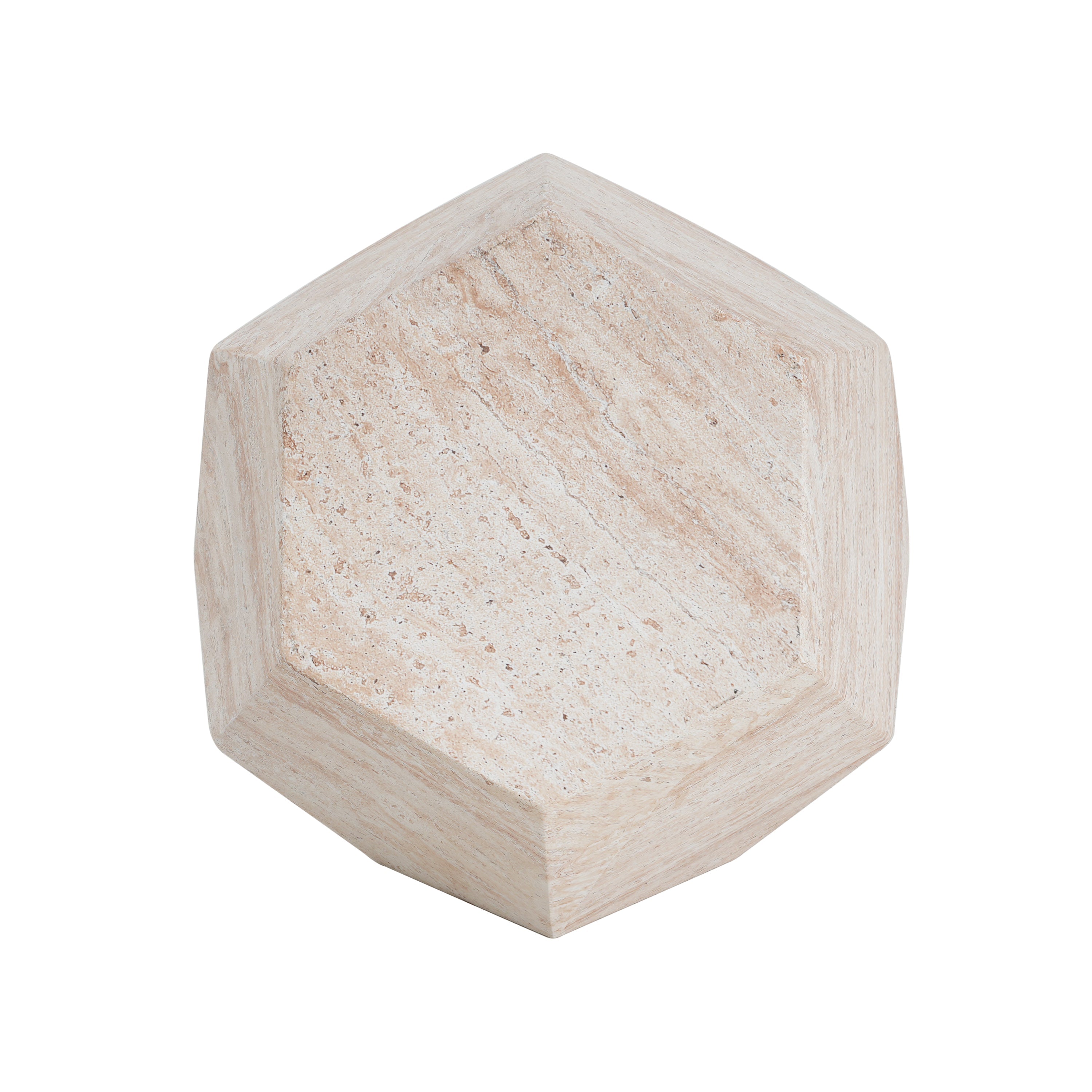 Outdoor/Indoor Lightweight Concrete Side Table with Travertine Finish in Beige