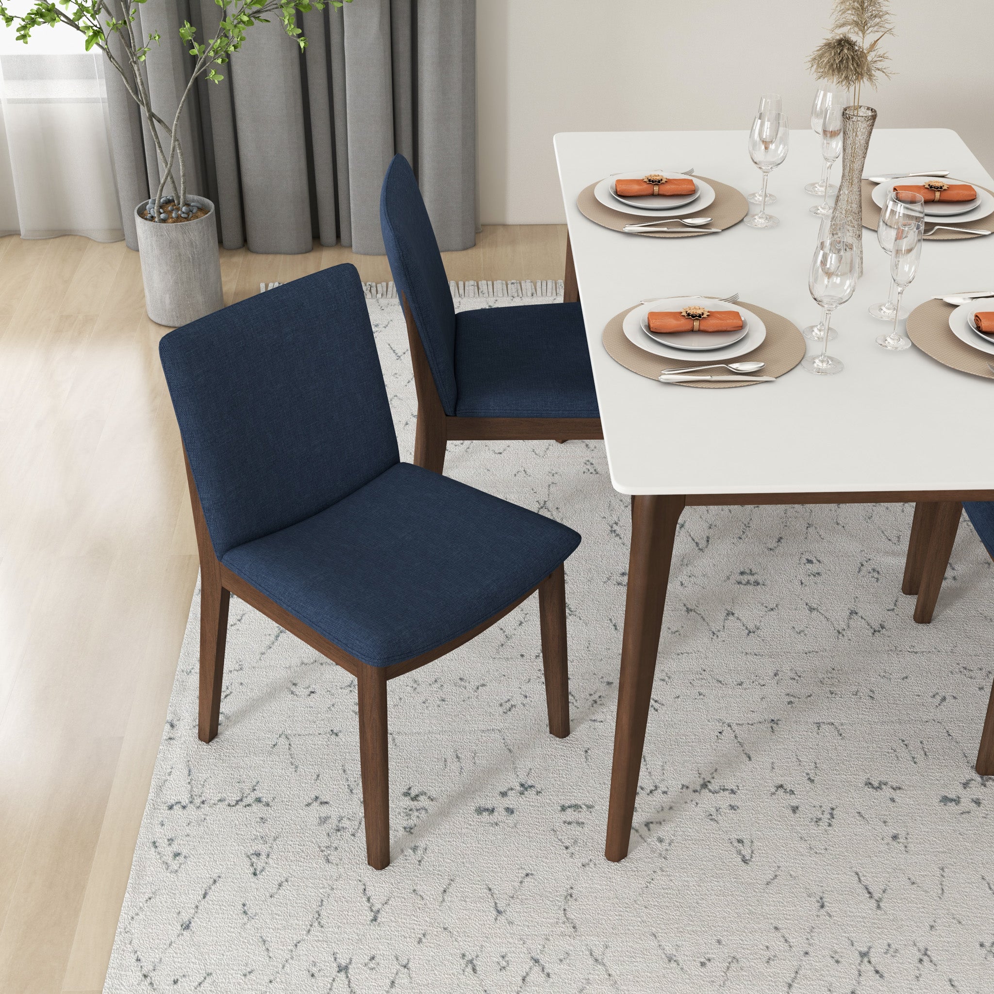 Laura Blue Linen Solid Wood Dining Chair Set of 2