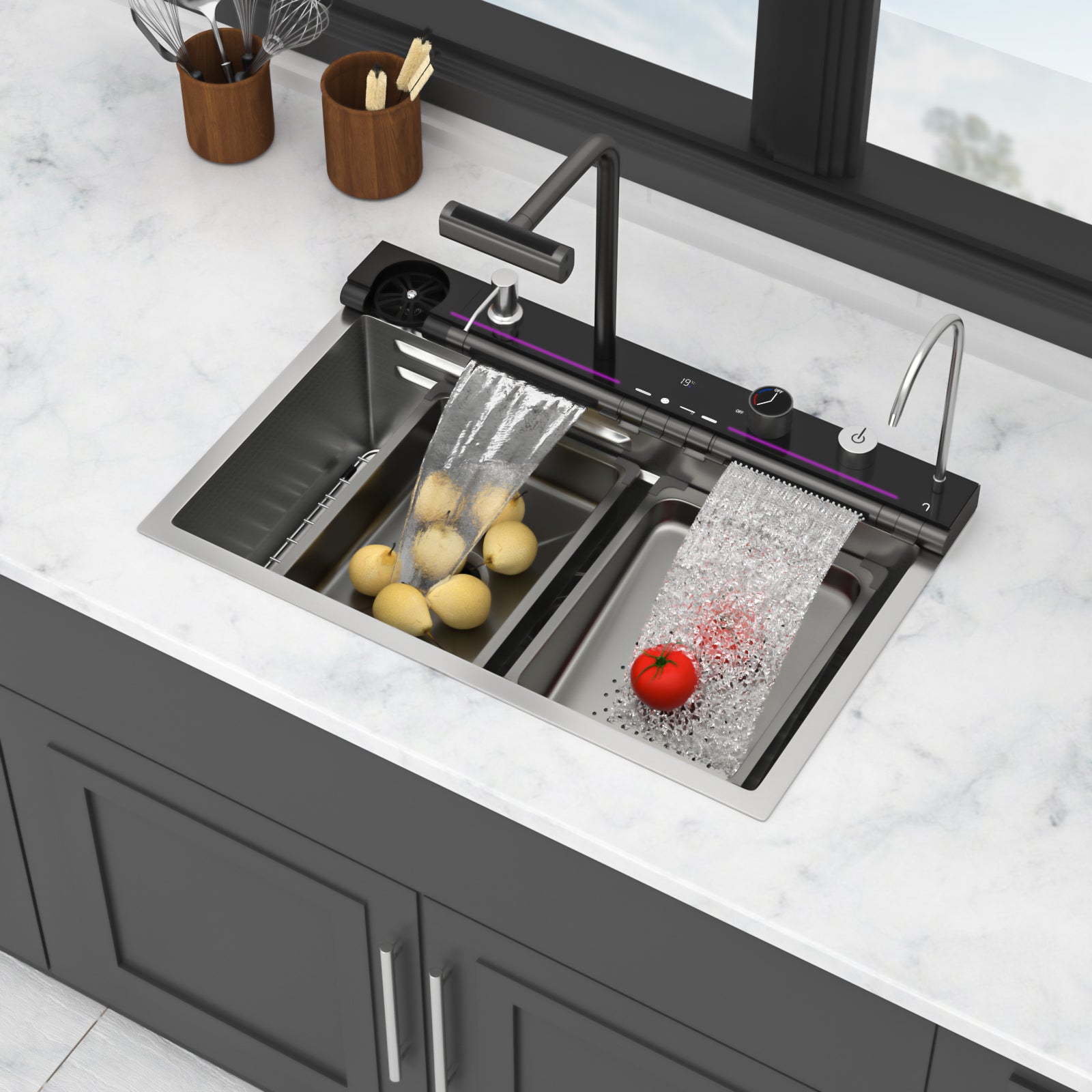30" Kitchen Sink Waterfall Sink - Multifunction Single Bowl