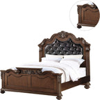 Gorgeous Traditional Antique Cherry Queen Size Bed Tufted Faux Leather HB 3pc Bedroom Set