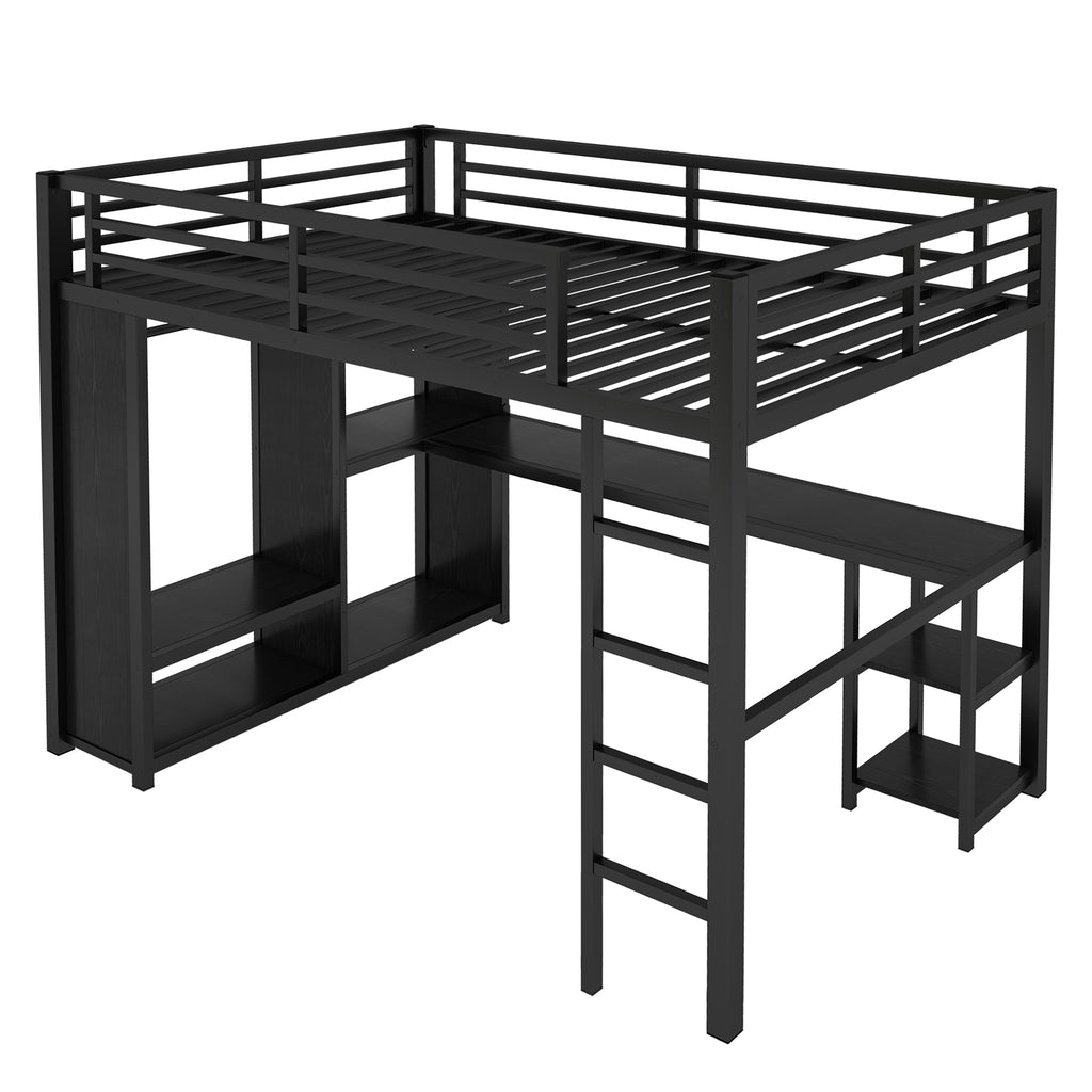 Full Size Loft Bed Frame with Built-in Wardrobe