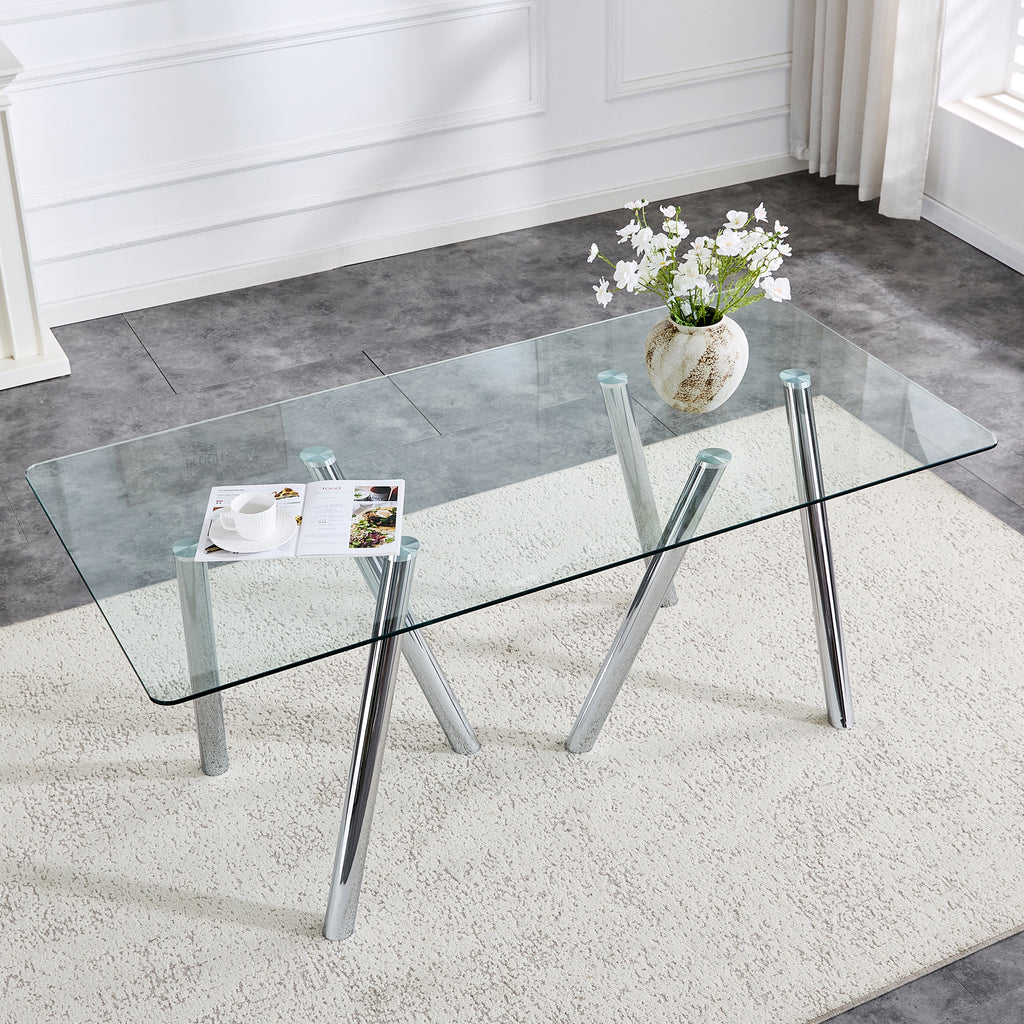 71-Inch Tempered Glass Dining Table with Sturdy Metal Legs