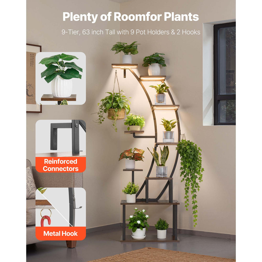 63 in Tall 9-Tier Indoor Plant Stand with Grow Lights
