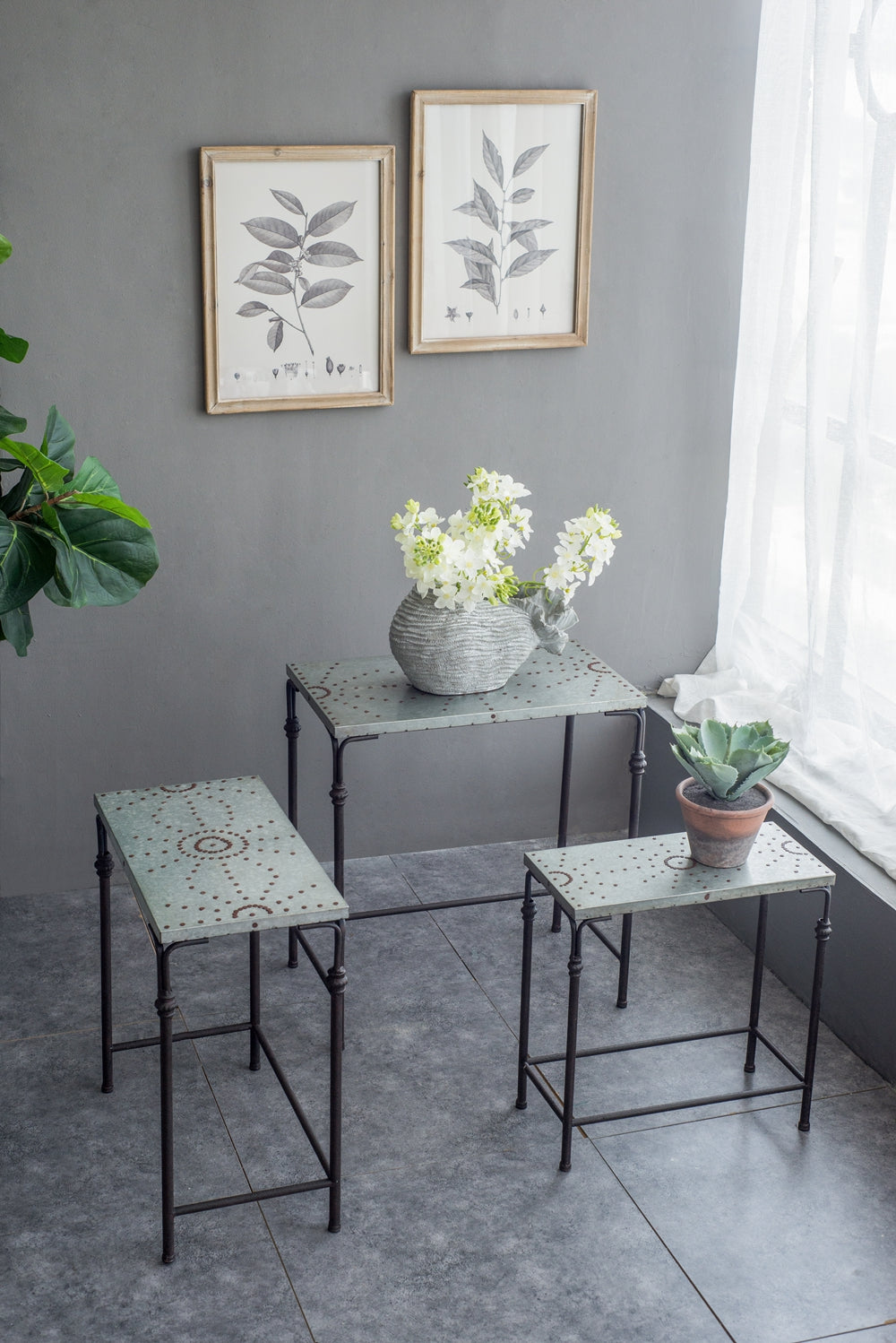 Set of 3 Gilbert Nesting Tables - Metal Plant Stand