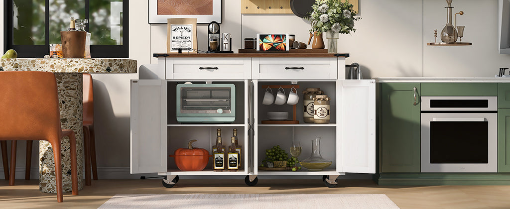 K&K Farmhouse Kitchen Island with Power Outlet