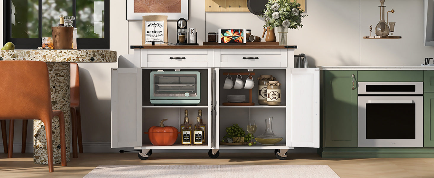 K&K Farmhouse Kitchen Island with Power Outlet