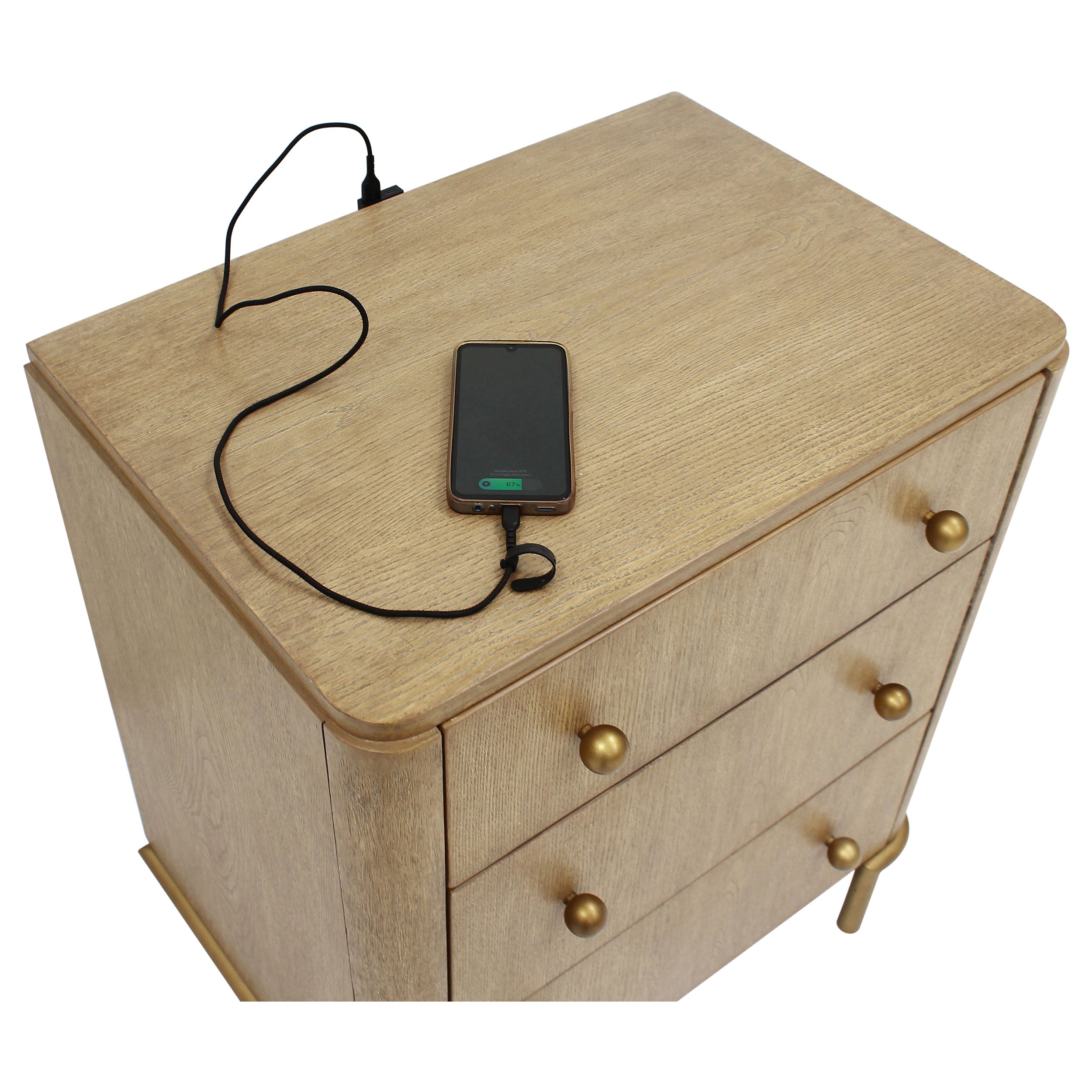 Sand Wash 3-Drawer Nightstand with USB Ports