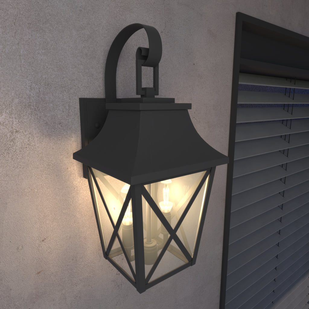 Black Outdoor Wall Lantern 2-Light Set