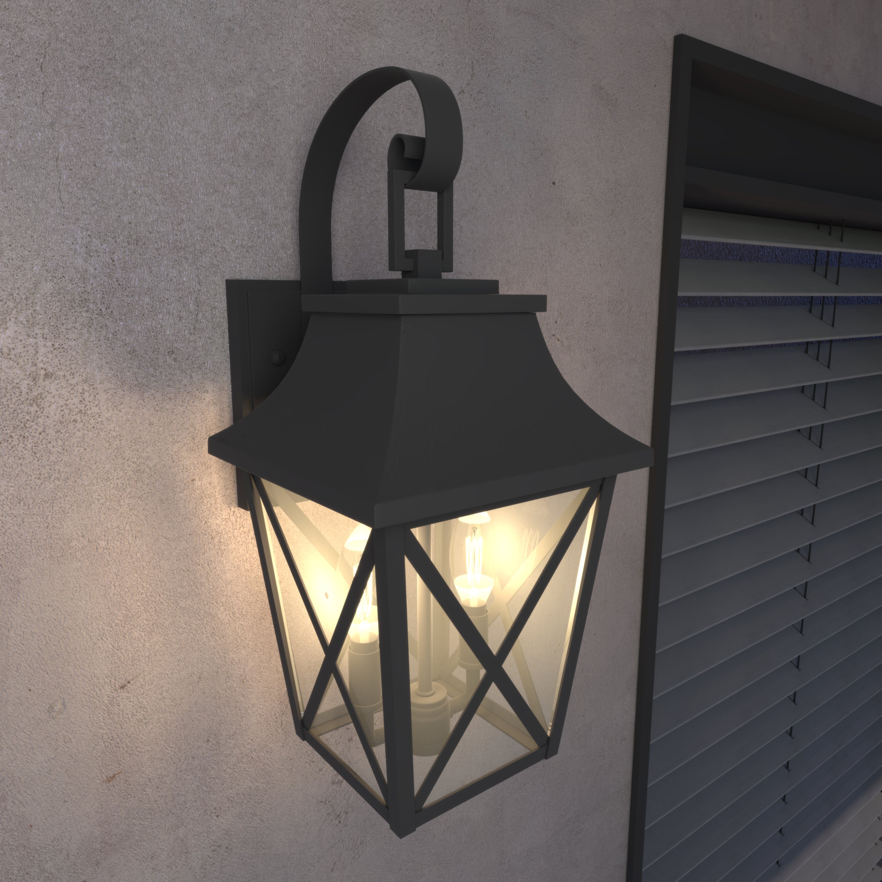 Black Outdoor Wall Lantern 2-Light Set