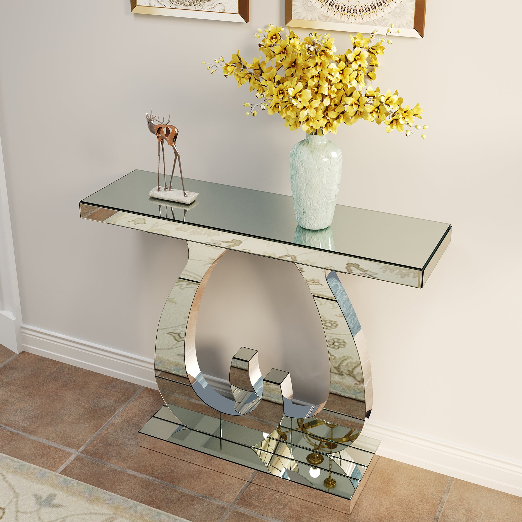 Modern Mirror Side Table - Silver
