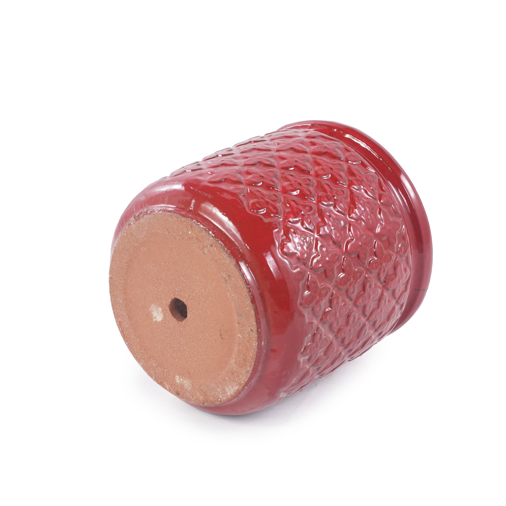 Handmade Ceramic Planter Set of 3 in Burgundy Diamond-Pattern