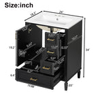 24" Modern Bathroom Vanity with Ceramic Sink, Soft-Close Door, 3 Drawers