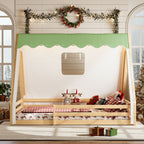 Full Size House Floor Bed with Tent and Light