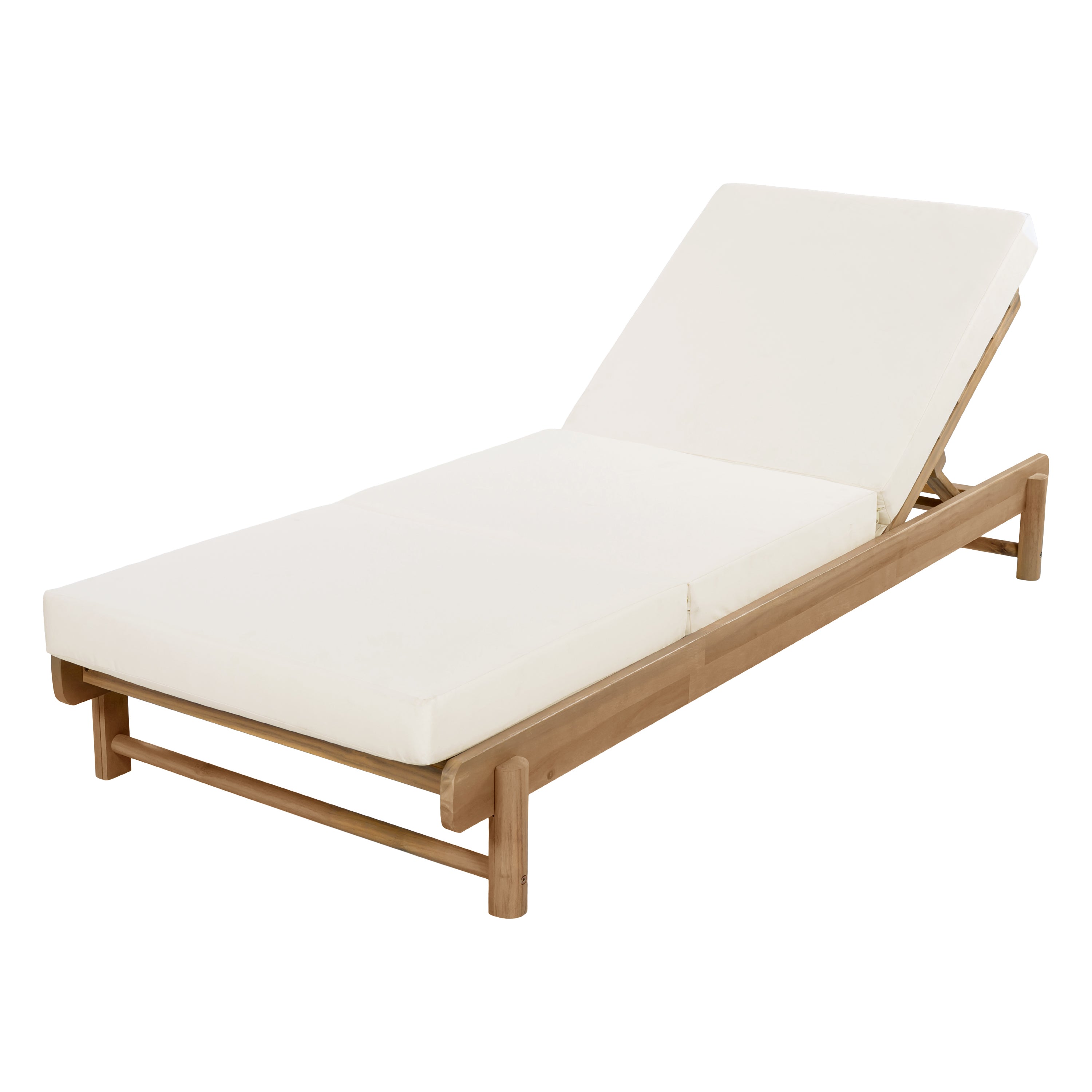 Light Teak Acacia Wood Chaise Lounge Set: 1 Frame + 1 3-Fold