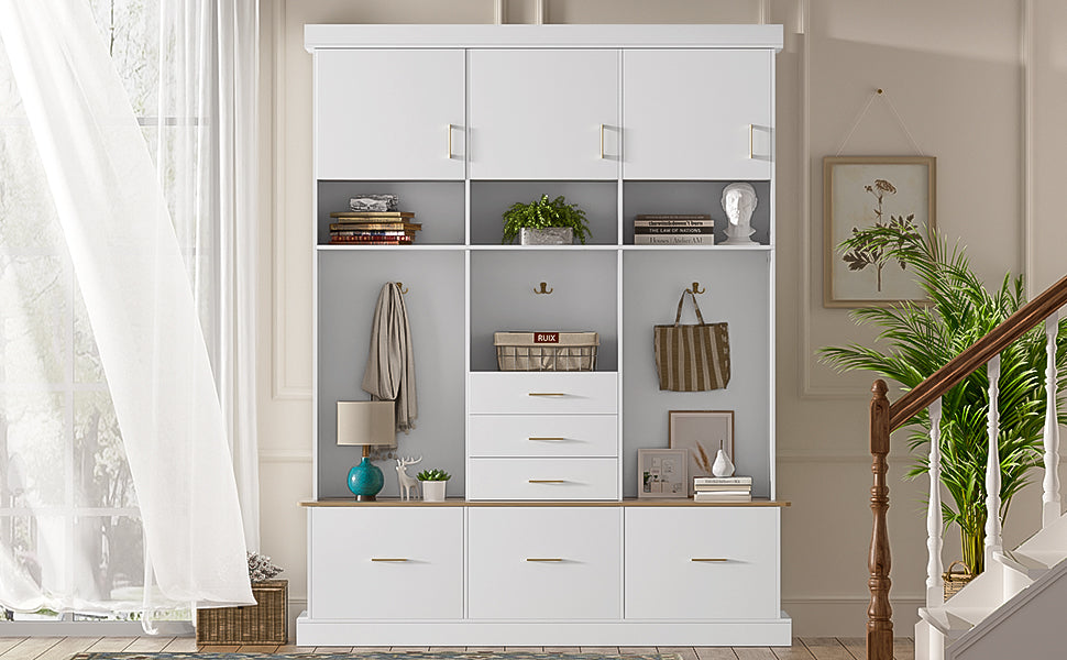 U-Can 75" H Entryway Hall Tree with Bench and Storage