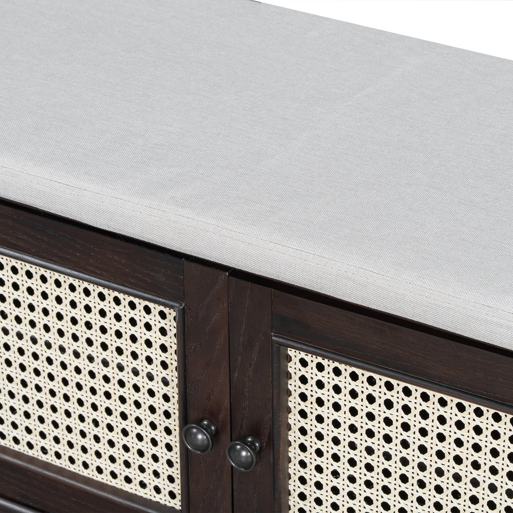TREXM Boho Rattan Entryway Bench with Storage