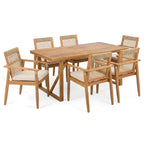 7 Pieces Acacia Wood Outdoor Dining Set with Cushions