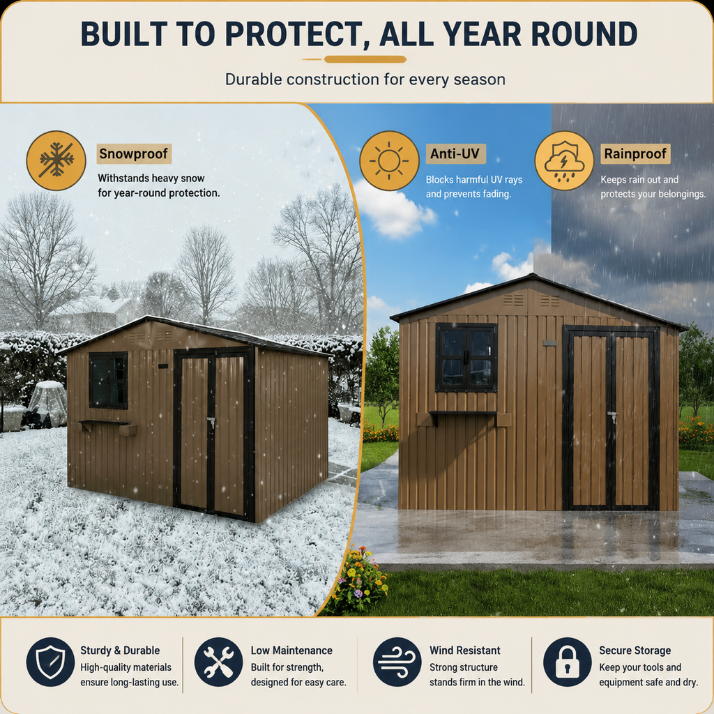 10x8 FT Outdoor Metal Storage Shed with Window & Flower Rack