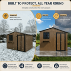 10x8 FT Outdoor Metal Storage Shed with Window & Flower Rack