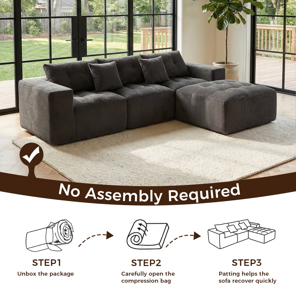 101" L-Shaped Modular Compression Sofa, Gray