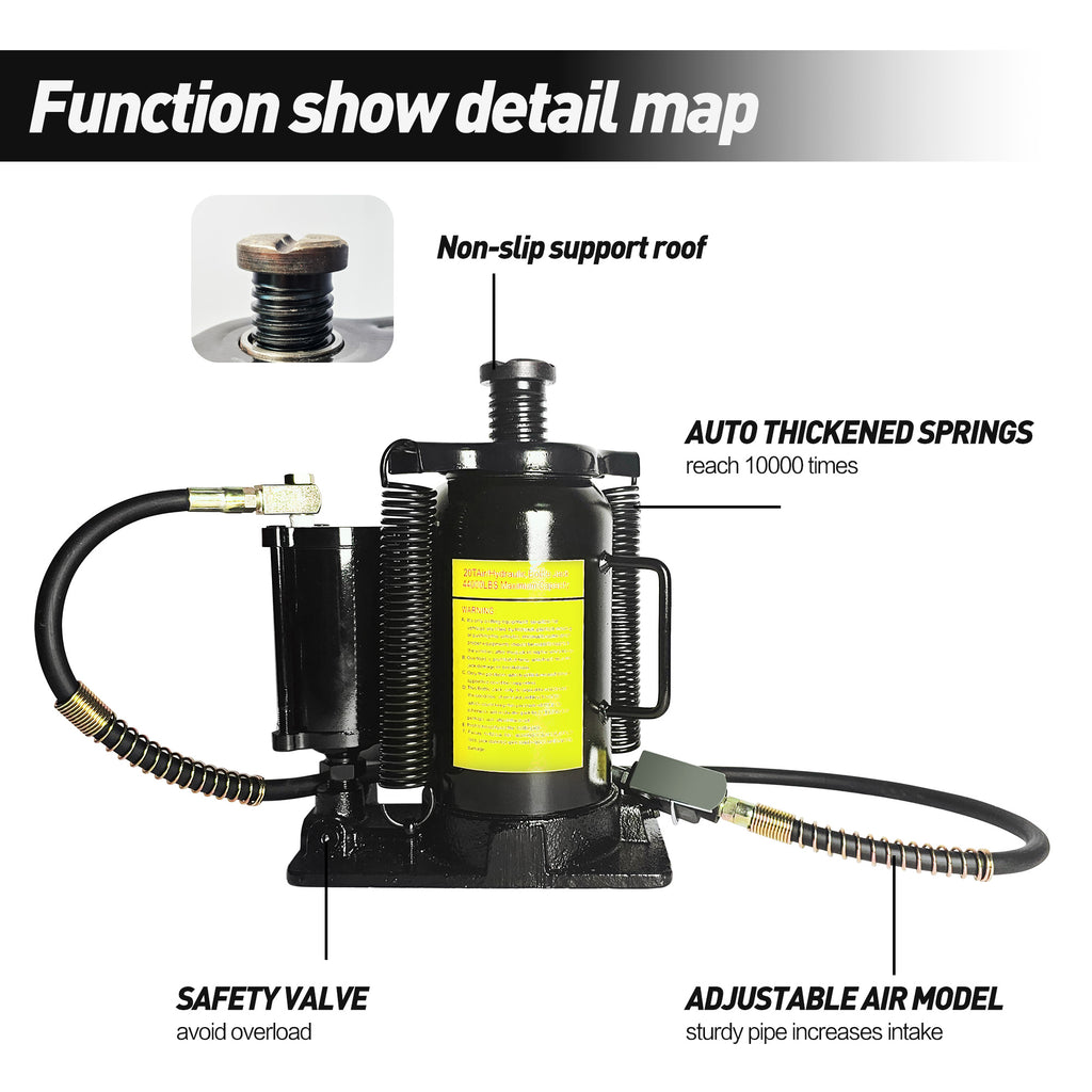 Air Hydraulic Bottle Jack, 20 Ton/40000 LBS