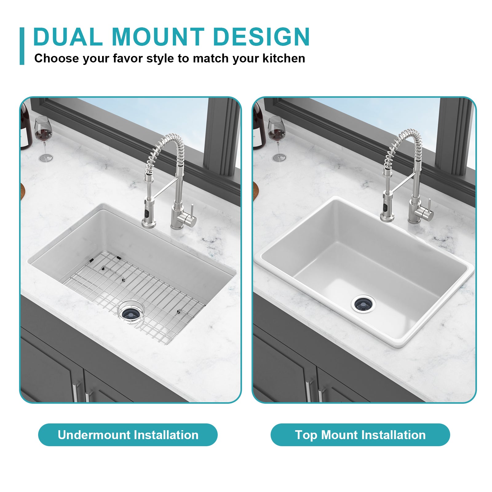 27"x19"x10" Undermount Single Bowl Fireclay Kitchen Sink