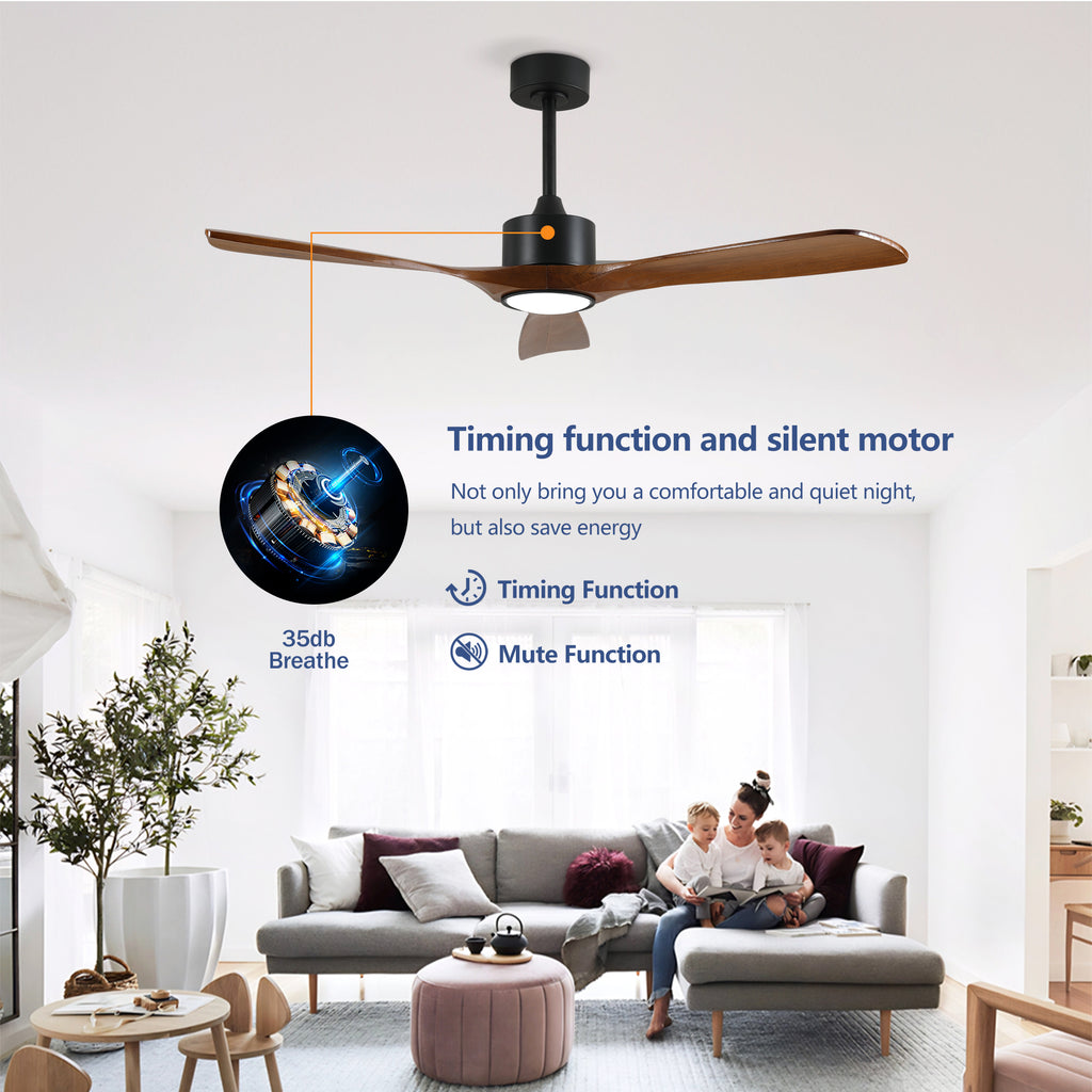 52 Inch Solid Wood Ceiling Fan With Light Kit