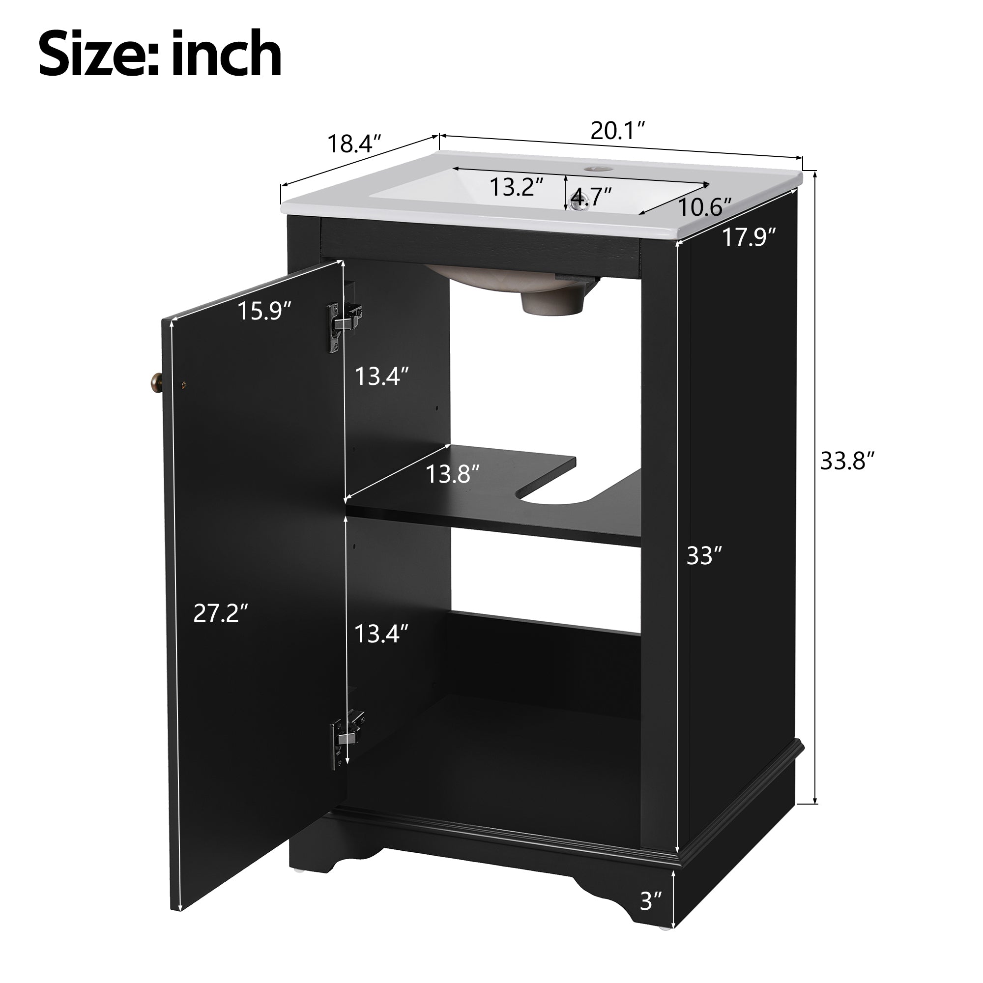 20-Inch Bathroom Vanity with Ceramic Sink