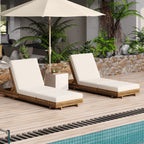 Acacia Solid Wood Lounge Chaise Set with Cream Cushion