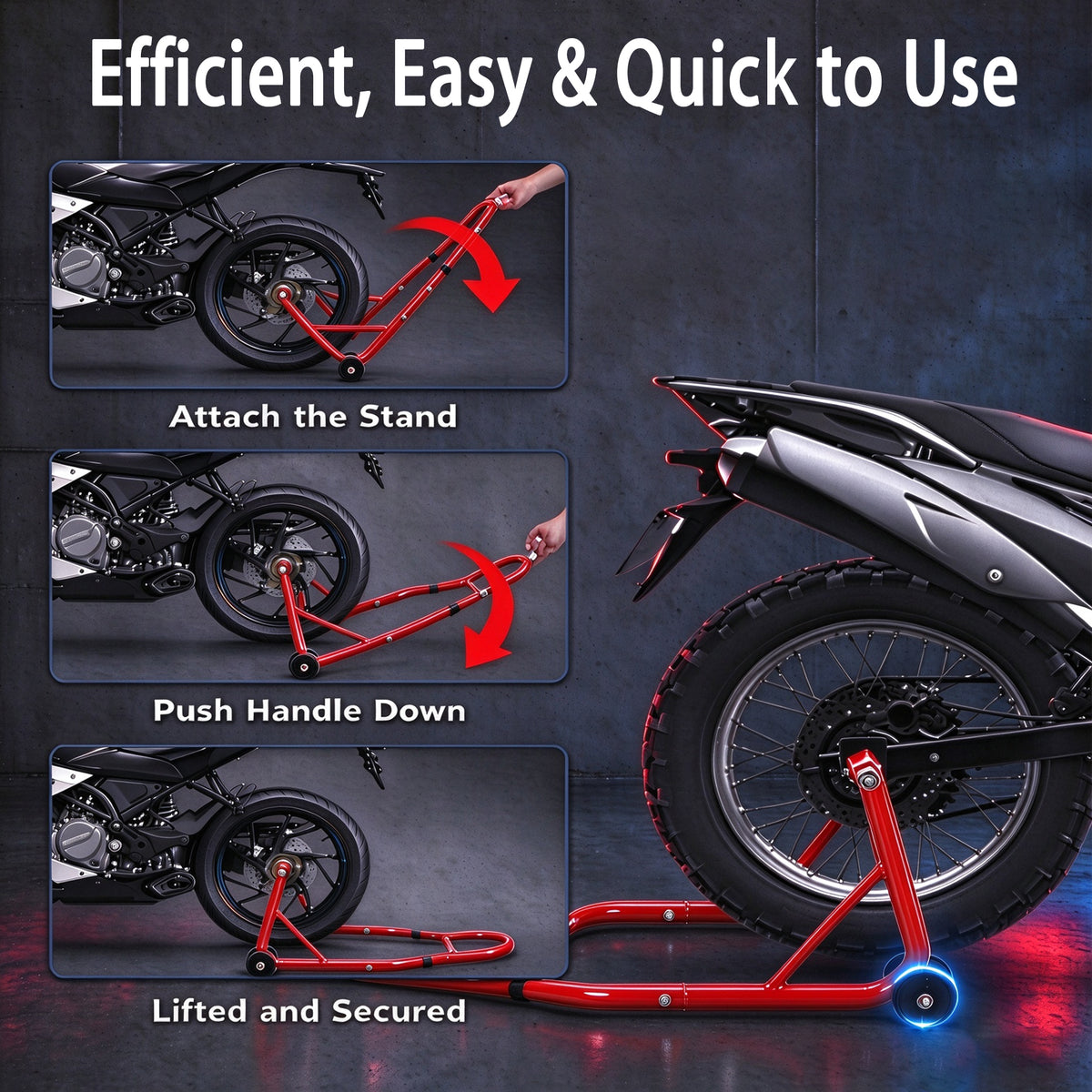 Motorcycle Stand 1000LB Sport Bike Front and Rear Wheel Lift Swingarm Paddock Stands, Red