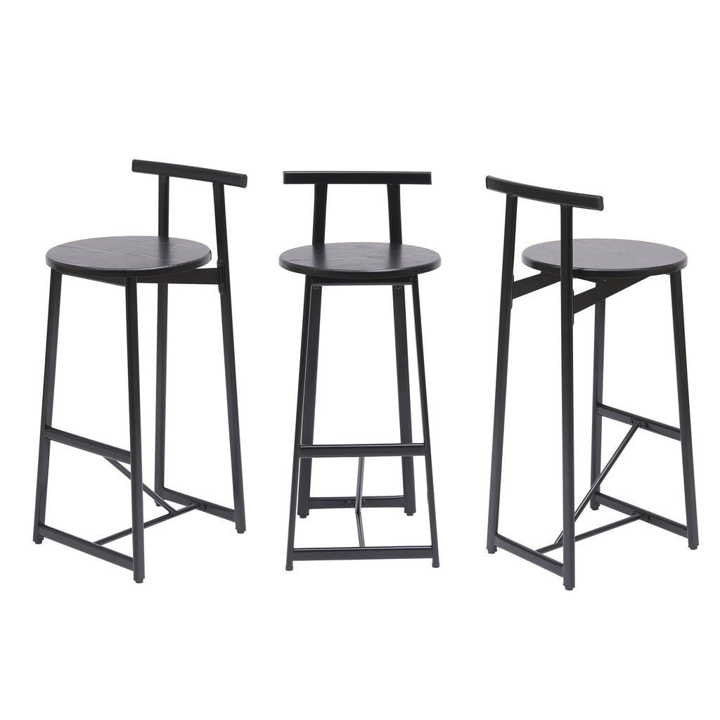 27''H Barstool Set of 3 Wooden Round Bar Stools with Footrest