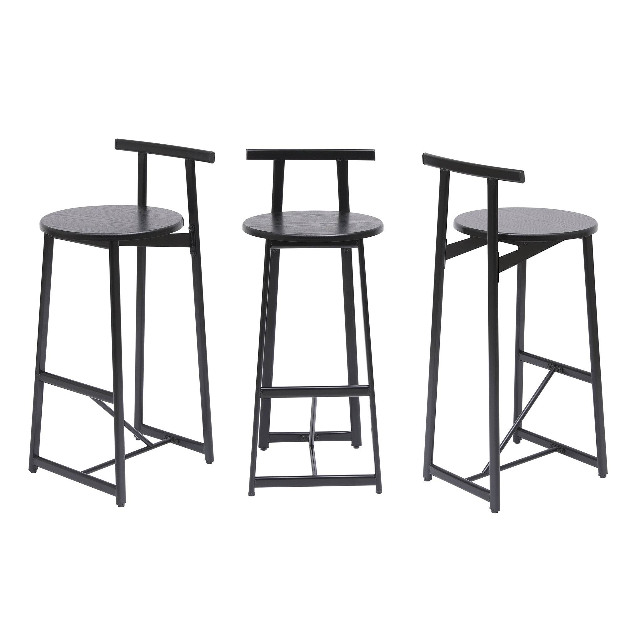 27''H Barstool Set of 3 Wooden Round Bar Stools with Footrest