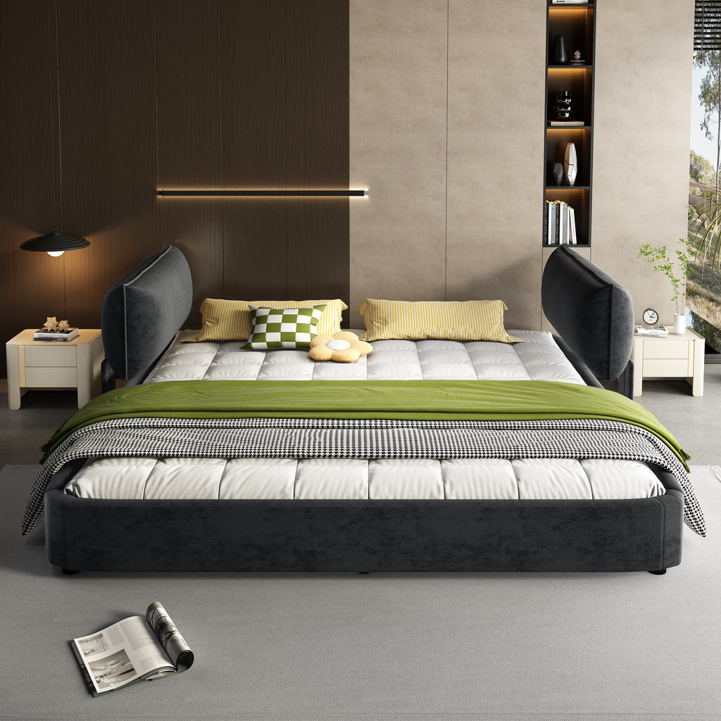 King Size Cloud Bed Frame with Oversized Padded Movable Headboard